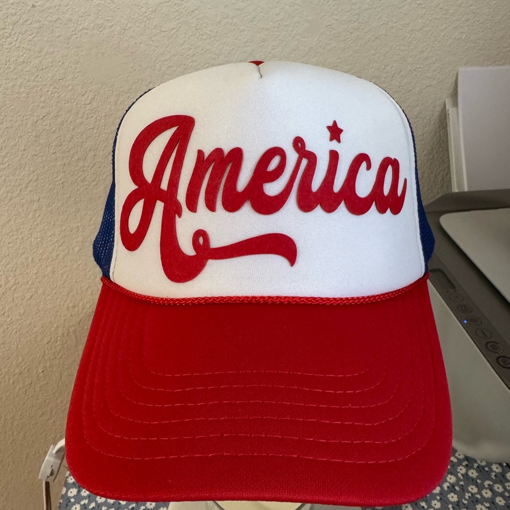 OTTO Tri color Red, White and blue 'America' Trucker Hat